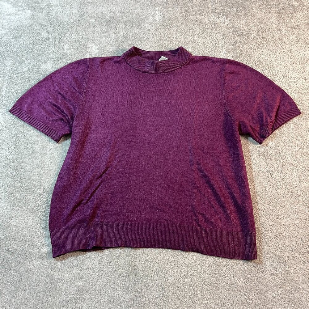 Sag Harbor Womens Short‎ Sleeve Crew Neck Pullover Knit Shirt Ribbed Purple XL